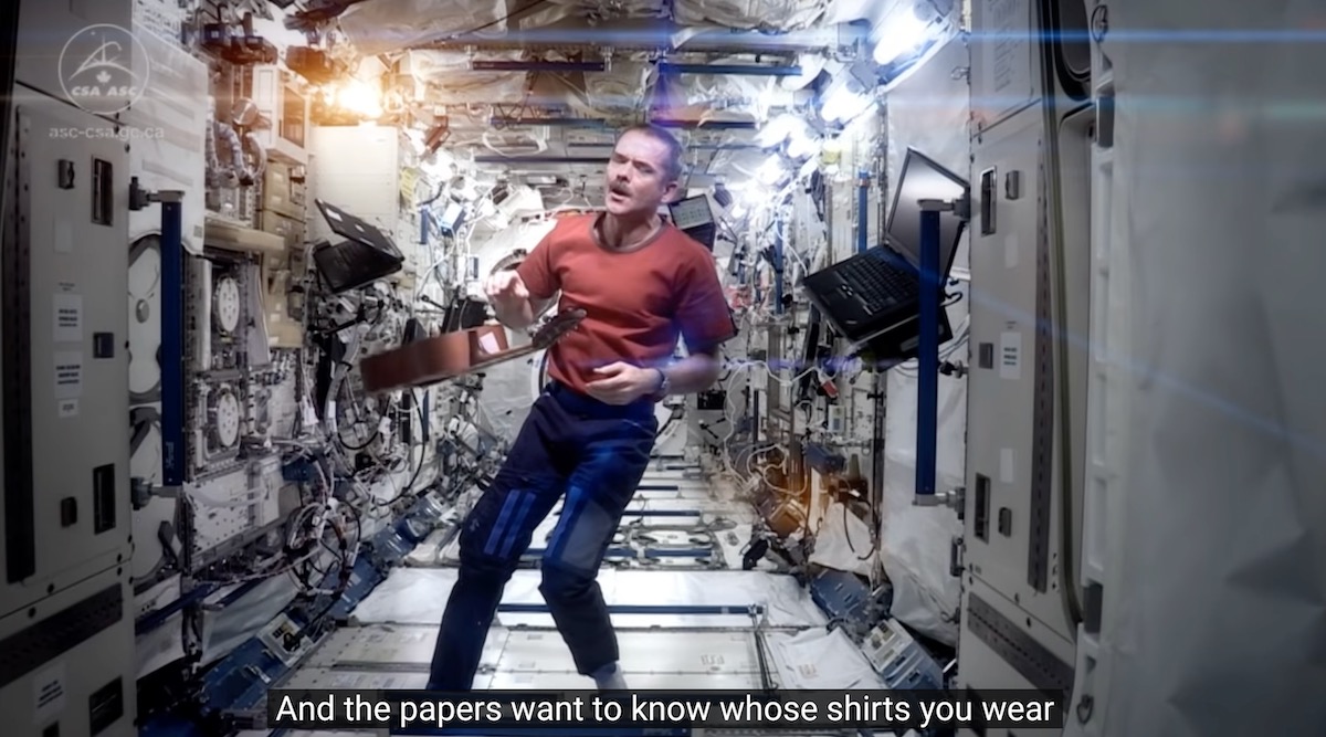 Chris Hadfield floating inside the ISS